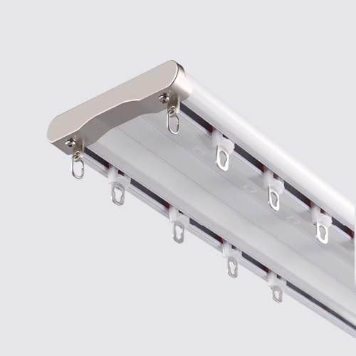 2-Läufige Vorhangschiene Gardinenstange Doppelläufig Leise Doppelreihige Gardinenschiene Aluminium Gardinenleisten Vorhangschienen For Fenster Dusch Vorhänge Raumteiler(White,5m(16.4ft))