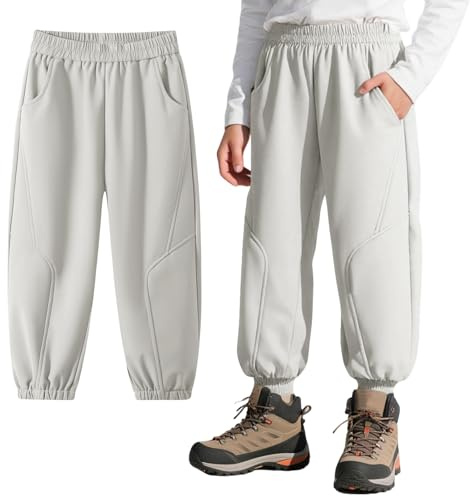 Domueay Pantaloni Softshell Impermeabili Foderati Pile Bambini, 6-14 Anni | Antivento, Termici, Morbido, Ragazzi Ragazze Inverno Pantalone per Trekking Hiking Pioggia Montagna Escursionismo Trekking