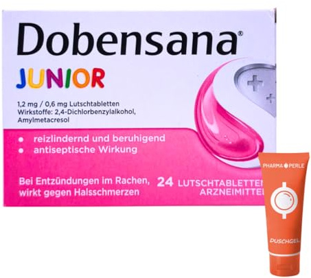 Dobensana Junior 1x 24 Lutschtabletten I Erdbeer-Halspastillen für Kinder ab 6 Jahren I Antiseptische Rachenpflege I Zuckerfrei, vegan & ohne Antibiotika I Spar-Set plus Pharma Perle give-away