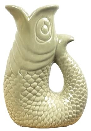 20.5cm Tall GREEN Ceramic Decorative Fish Shaped Jug Pitcher Ornament for Living Room Vase for Flowers Nautical Decor Bathroom