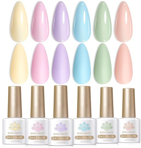 BORN PRETTY Pastel Gel Nail Polish 6 Colors Candy Paradise Soak Off U V Gel Nude Pink Blue Colours Manicure Set for Women Nail Art Salon DIY Home