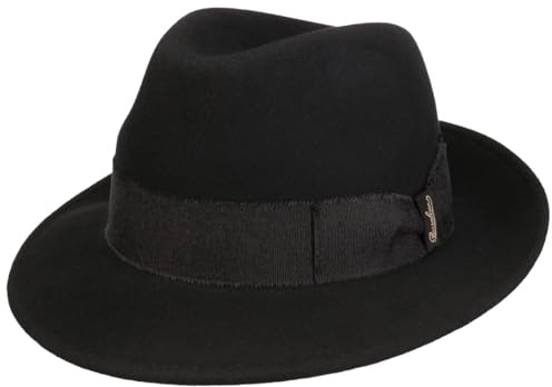 Borsalino Ricky Bogart Hat Men - Made in Italy Felt Wool Fedora with Grosgrain Band, Band Autumn-Winter Autumn Winter - 59 cm Black
