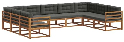 vidaXL Outdoor-Sofagarnitur mit Kissen 9 pcs Natur und Anthrazit, Outdoor modernes Sofa Set, robuste Patiosammlung, vielseitige Gartenmöbel, Sectional Lounger für Entspannung im Hinterhof