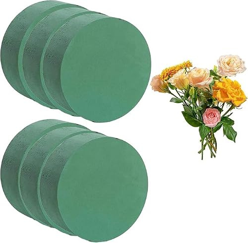 6-Pack Round Floral Foam Blocks for Arrangements, Water-Absorbent Wet Blocks for Fresh Flowers, Easy to Cut & Shape, Polystyrene Block for Centerpieces, Wedding Decor