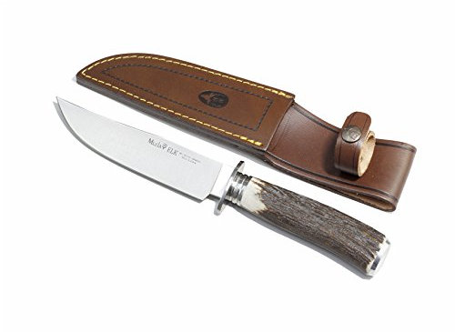ELECTROPOLIS Cuchillo Enterizo de Caza Muela Elk ELK-14A.I, puño de asta de Ciervo, virola de Acero Inoxidable, tamaño Total 26 cm + Tarjeta Multiusos de Regalo
