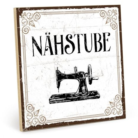 TypeStoff Holzschild mit Spruch – NÄHSTUBE – im Vintage-Look mit Zitat als Geschenk und Dekoration - HS-00328