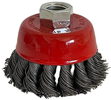 Vago-Tools 1x Topfbürste Drahtbürste 125mm gezopft Rot für Winkelschleifer & Flex