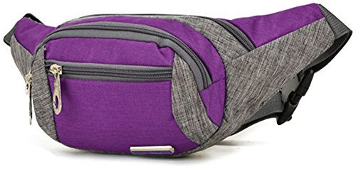Marsupio con 3 tasche in vita Cintura Regolabile per viaggio, Escursioni, Sport all’aperto, e per la Vacanza Viola