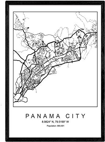 Nacnic Druck Stadtplan Panama City skandinavischen Stil in Schwarz und Weiß. A3 Größe Plakat Das bedruckte Papier Keine 250 gr. Gemälde, Drucke und Poster für Wohnzimmer und Schlafzimmer