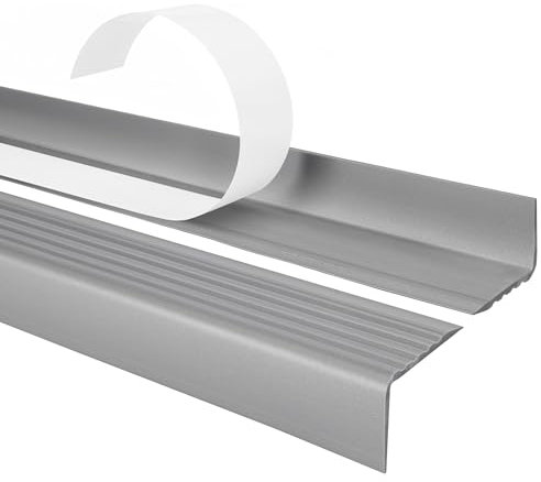 Quest Treppenkantenprofil Selbstklebend 40x25mm – Antirutsch Treppenkantenschutz aus Kunststoff PVC – Silber, 110cm