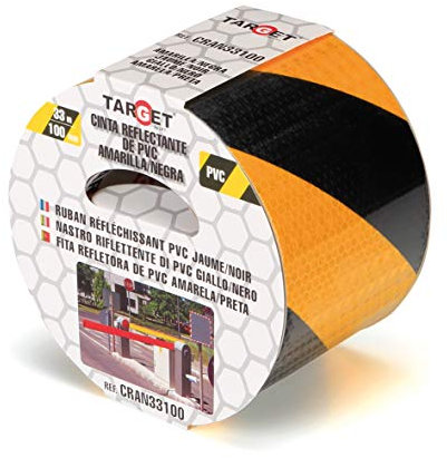 TARGET CRAN33100 - Reflektierendes Band - Gelb und Schwarz 33 Meter x 100 Millimeter - Klebeband - Warnung - Beschilderung - Markierung - Extra Breit
