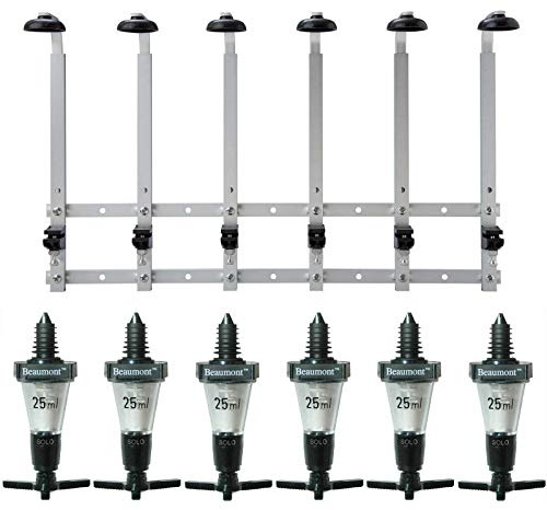 We Can Source It Ltd - Durable Black 6 × 25 ml Solo Bar Optic Spirit Measures with 6‑Bottle Wall Mount Bracket — Heavy‑Duty, Accurate Pour, For 70 cl–1 L Bottles, Compact Bar or Home Use, Fast Setup