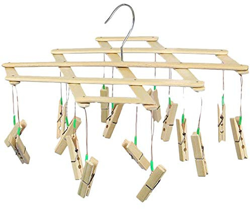 NanXi Mini Wäschespinne Holz Wäschetrockner Bambus Standtrockner Faltbar Trockengestell Socken Kleiderbügel Wäscheklammern Klein Wäscheständer (16 Klammern),1pcs