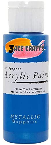 3 Ace Crafts Pack of 1 – Metallic Sapphire - Acrylic Paint 59ml Craft Decoration Kids, Garden Furniture Ornament, Outdoor Wood Paint, Air Drying, Modelling Clay Palette, Plastic, Canvas Board, Paper