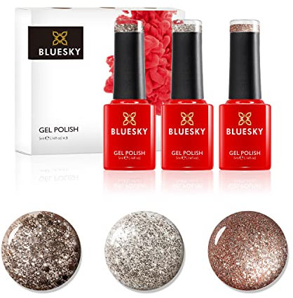 Bluesky Gel Polish, Gel Nagellack Set, Golden Goddess, Tinsel Toast 80544, Golden Sand Dc007, Luxury Gold KS1049, 3 X 5 ml, Gold Glitzer