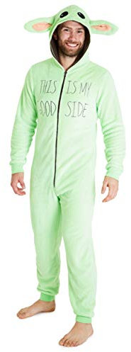 Disney The Mandalorian Baby Yoda Pigiama Uomo Intero, Pigiami Unisex The Mandalorian in Morbido Pile S - 3XL (Verde, XL)
