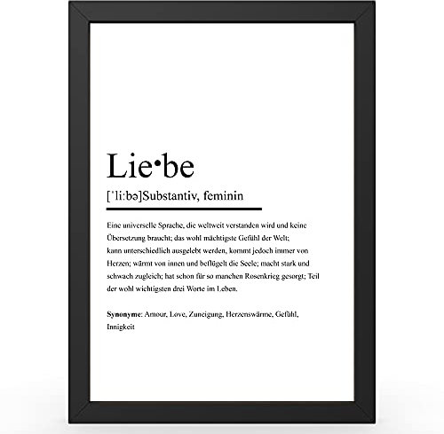 Urhome Kunstdruck Definition Liebe in DIN A3 A4 A5 optional mit Rahmen Schwarz Weiß - Worterklärung wie im Duden als Wanddeko Poster Deko Wandbild mit Spruch für Wohnung Familie Geschenk