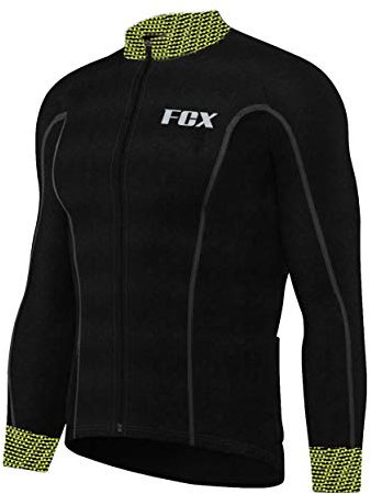 FCX Mens Cycling Jersey Long Sleeves Thermal Cold Wear Winter Bicycle Team Racing Biking Top Shirt (Black Green, Medium)