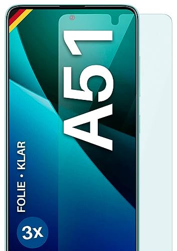 moex FlexProtect Schutzfolie für Samsung Galaxy A51 Displayschutz Folie Ultra-klar HD 0,2 mm kompatibel mit jeder Hülle, Anbringen ohne Blasen, Handyfolie Extra Kratzfest, 3 Stück