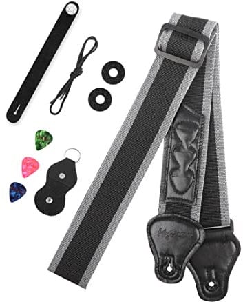Mr.Power Gitarrengurt mit 3 Plektrumhalter für elektrische / akustische Gitarre (Nylongurt mit Zubehör)