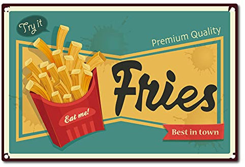 CREATCABIN Pommes Frites Blechschild Metall Lebensmittelschild Vintage Lustiges Schild Für Zu Hause Kaffee Restaurant Bar Schild, 8 x 12 Zoll