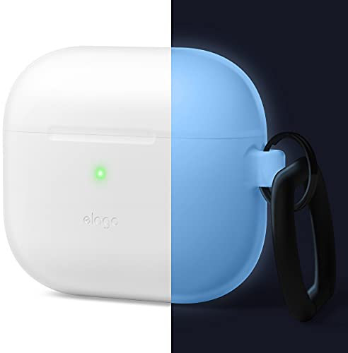 elago Silikon Hülle mit Karabiner Kompatibel mit AirPods 3 Case Cover - Hochwertiges Silikon, Unterstützt Kabelloses Laden, Stoßfester Schutz, Rundumschutz (Nachtglühen Blau)