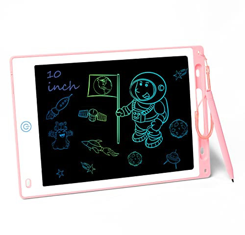 Vicloon Tavoletta Grafica LCD Scrittura, 10 Pollici Elettronica Tavoletta Grafica con Display Colorato, Cancellabile Lavagna Portatile da Disegno per Bambini con Penna e Interruttore di Blocco, Rosa