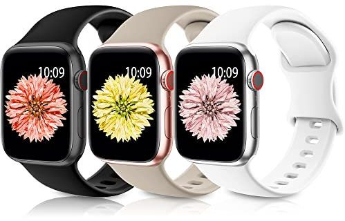 Higgs 3 Pezzi Cinturini Compatibile con Cinturino Apple Watch 40mm 41mm 38mm Donna e Uomo, Bracciale Sportivo in Silicone Morbido per iWatch Series (42mm 10) 9 8 7 SE 6 5 4 3 2 1, Nero