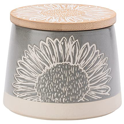 ENGLISH TABLEWARE CO Company Artisan Flower Grey Canister with Bamboo Lid