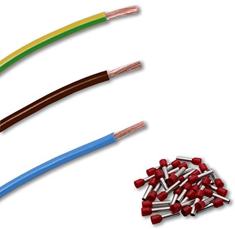 EBROM Verdrahtungssatz, Zählerschrank Verteilung, Aderleitung flexibel H07V-K 10 mm² (10 mm2) Farben: blau - braun - grün/gelb inkl. 20 x Aderendhülsen 18 mm ROT – Ihre Auswahl: 3 x 2 Meter SET