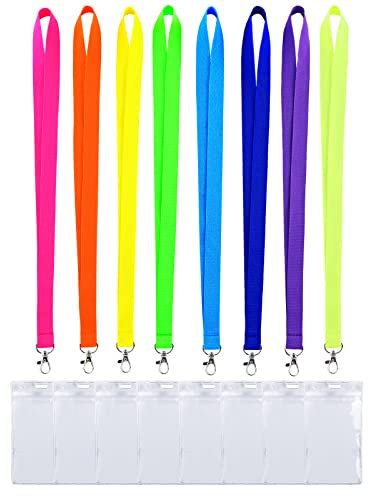 CANWELUX Schlüsselband für Ausweise, Neon-Kreuzfahrt-Schlüsselband mit Ausweishaltern für Schiffskarten, Hallenpässe für Männer, Frauen, Teenager, Schule, 8 Stück (Multi8C, 8 Stück)