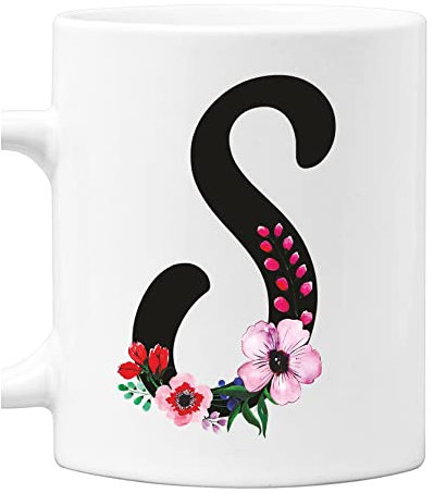 Colorfamily Tazza Mug con Iniziale Floreale - Lettera S - 100% ceramica