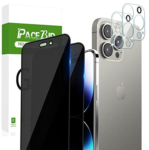PaceBid Privacy Schutzfolie Kompatibel mit iPhone 14 Pro Max, Blickschutzfolie Kamera Glasfolie [2+2 Stück] [Full Coverage] [Anti-Scratch] [9H Härte] Anti-Spy Displayschutzfolie für iPhone 14 Pro Max