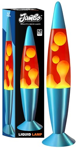 Jambo 41 cm Stimmungs-Lampe – Rot mit Gelb/Orangem Wachs, Flüssigkeitslampe zum Entspannen, Nachtlicht & Raumdeko für Wohnzimmer, Schlafzimmer, Büro, Teenager & Erwachsene