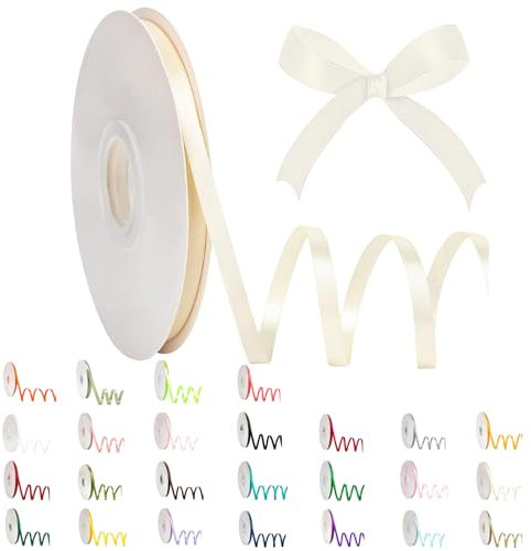 POPOYU Satinband 6mm Cremeweiss,Cremeweiss Band 6mm Natur,91m Dünn Geschenkband,Geschenkband und Schleifen für Geschenken,Bastelarbeiten,Haare,Ostern,Weihnachten,Hochzeit,Luftballons