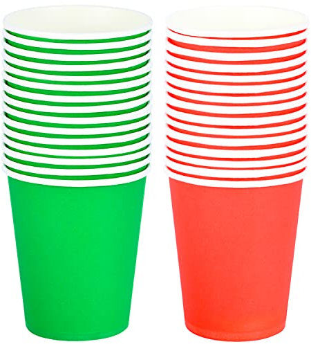 XNHIU 40 Pieces 9 Ounce Paper Cups Christmas Red and Green Paper Cups Disposable Party Cups (Red, Green)
