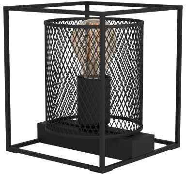 EGLO Tischlampe Catterick, eckige Nachttischlampe im Industrial Design, Tischleuchte aus Metall in Schwarz, Gitter Lampe für Wohnzimmer und Schlafzimmer, E27 Fassung