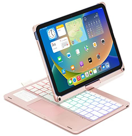 kaitesi 360 Rotatable Keyboard Compatible with iPad 10th Generation (2022) 10.9 inch Backlit Keyboard Case with Touchpad Backlight Foldable Keyboard (RoseGold)