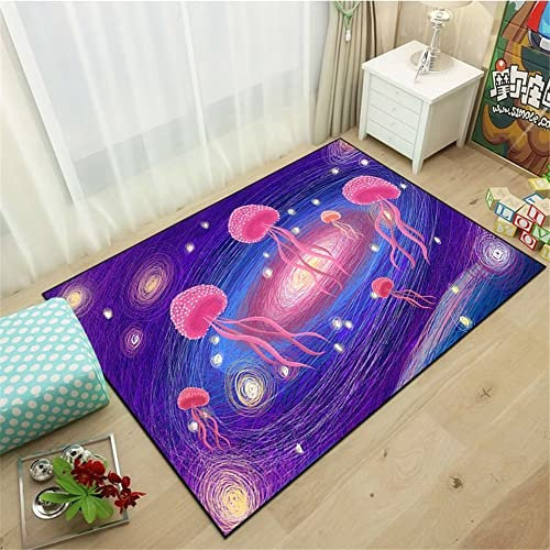 Balkon Teppich Schlafzimmer Teppiche Wohnzimmer Teppich Lila Abstrakte Quallen Muster Haltbarer Teppich Wasch Bar 80X120Cm Room Decor Lila