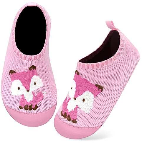 Kyopp Hausschuhe Kinder Junge Mädchen Pantoffeln Atmungsaktive Rutschfest Weich Barfussschuhe für Lauflernschuhe Kleinkinder Schuhe Kindergarten Unisex (Fuchs Rosa 24/25EU)