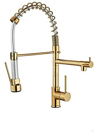 Grifo de lavaplatos de cocina Cobre Agua fría y caliente Fregadero de personalidad Golden European Spring Lavavajillas giratorio Grifo extraíble decorate