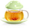 WHJY Pilz-Teetasse mit Ei und Deckel, niedliche Pilzbecher, Kawaii-Glas-Teetasse mit Keramikdeckel und Untersetzern, Glas-Teetassen mit Sieb, 11oz/340ml - Grün