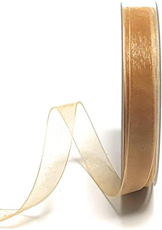 s.dekoda Schleifenband 50m x 15mm Gold - Honig Organza Chiffon Geschenkband Organzaband [1350-126]