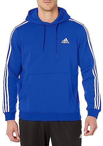 adidas Essentials 3-Stripes Pull à capuche en polaire pour homme, Bleu semi-lucide, 4XL