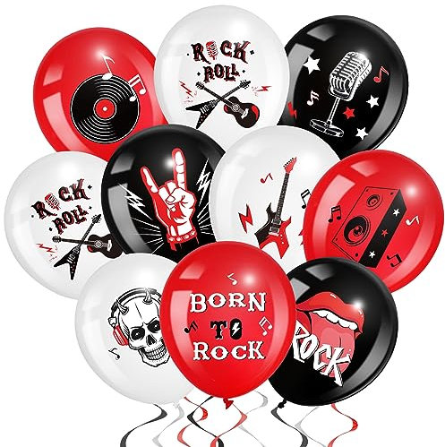 Aoriher 54 Stück Rock und Roll Latex Ballons Rock Luftballons Rock Band Party Dekoration Musik Thema Partyzubehör für Rock Geburtstag Babyparty 50er 60er 70er 80er 90er Jahre Rock Gastgeschenke
