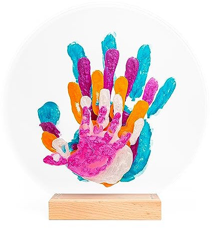 LouYou Kit Impronte Famiglia 5 Perla - Regalo Nascita Personalizzato Famiglia - Idee Decorazione Neonati - Kit Impronte Bebe - Supporto Legno di Faggio - Made in France - Perfetto per Neomamme