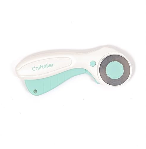Craftelier Cutter rotatif pour projets de scrapbooking et travaux manuels | Fonction de verrouillage et déverrouillage par bouton | Diamètre de lame 45 mm - Couleur turquoise et blanc