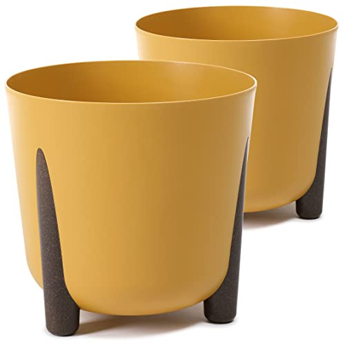 Tymar Blumentopf mit Füßen, 2er-Pack, Runde Form, Übertopf ((2pack) Senf, ø 21 cm)