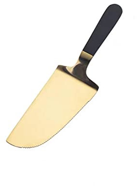 RedAeL Pala para pizza con dientes de acero inoxidable y espátula para pasteles en color negro dorado, herramienta de cocina versátil para hornear y servir
