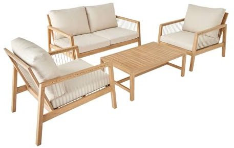 sweeek - Salon de Jardin en Bois d'acacia et Cordes Beige. 4 Personnes. ALISTE